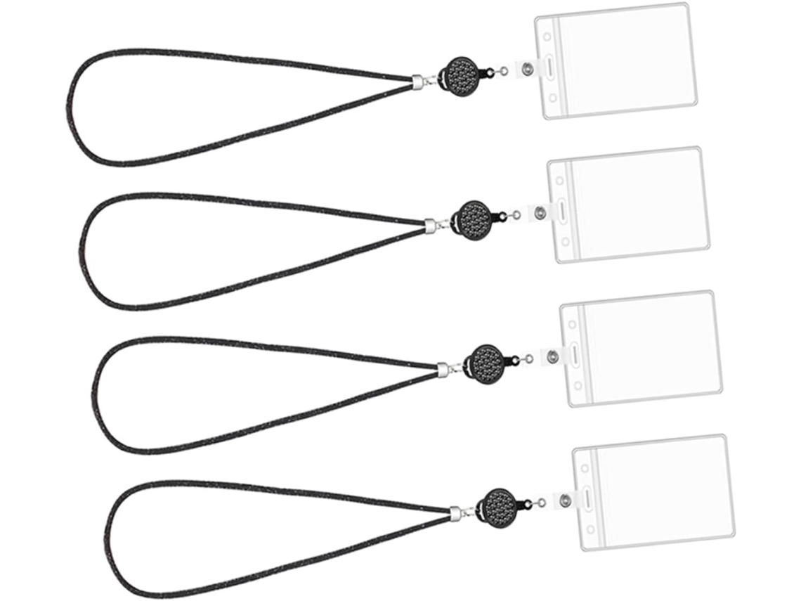 Juego de fundas transparentes para tarjetas con cordón, portaidentificaciones para uso de oficina.