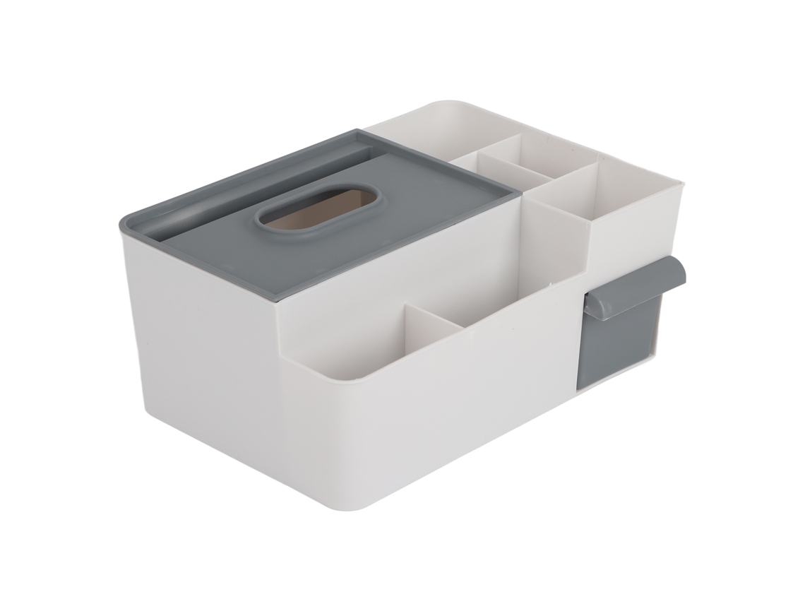 Elegante caja de pañuelos de bambú, organizador multifuncional con soporte para tableta para escritorio, diseño elegante y espacio organizado.