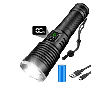 Antorchas LED superbrillantes recargables de 15000 lúmenes con pantalla de alimentación LCD, linterna LED recargable (batería de 5000 mAh) para pas...