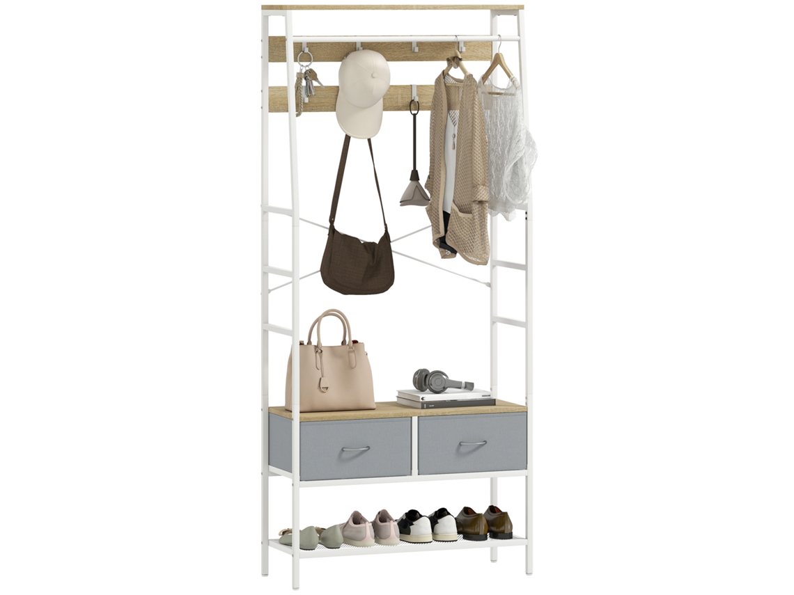 Perchero, Zapatero, Cajones, Estante, Barra Para Colgar Ropa, Recibidor, Color Natural, 80x30x180