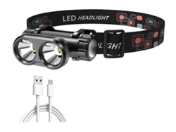 Linterna frontal recargable superbrillante con 2 modos de luz Yizhood LED (negra)
