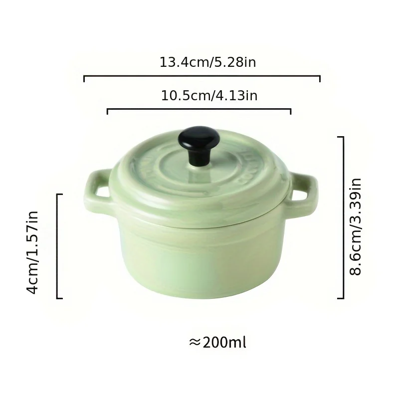 Tigela Pequena De Cerâmica Com Tampa (verde), Mini Tigela Com Duas Alças, 200ml
