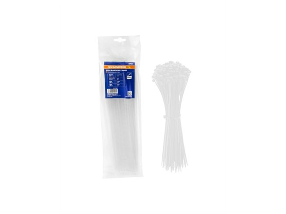 Paquete de 100 bridas de nailon blancas, 3,6 x 140 mm.