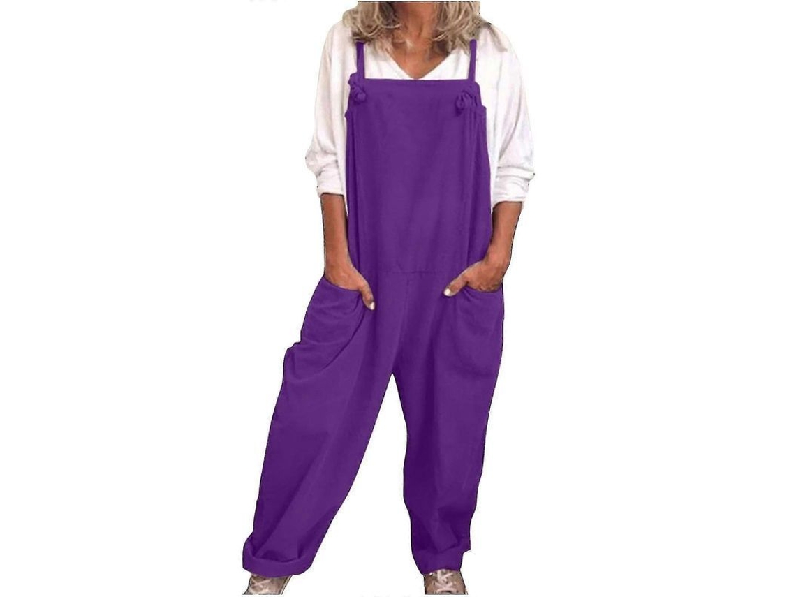 Monos casuales para mujer, de punto, algodón y lino, verano, coloridos, morado
