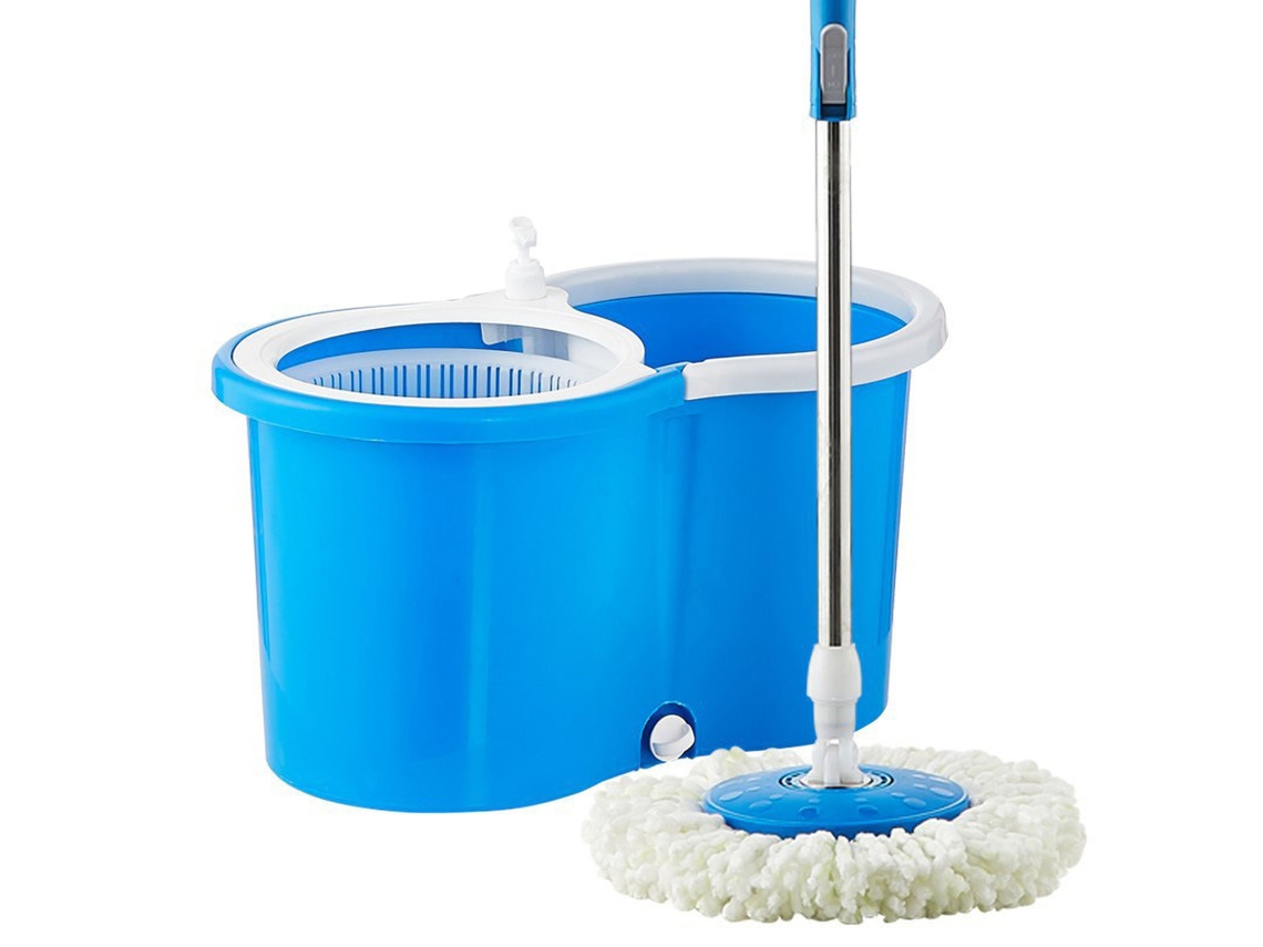 Trampa giratoria de plástico y acero inoxidable, extensible 360 grados, herramienta de limpieza doméstica manos libres, azul