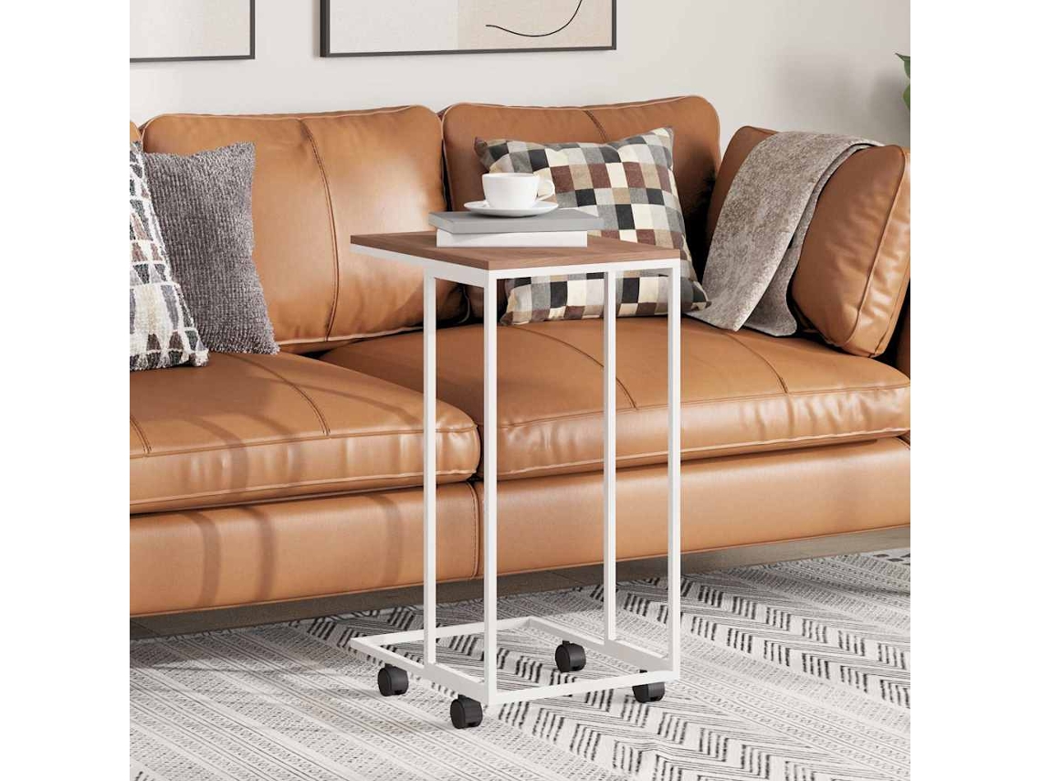 Mesa Auxiliar | Mesa Lateral Con Ruedas Madera Ingeniería Blanco 40x30x63,5 Cm