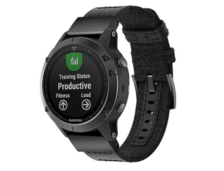 Correa Correa de Reloj de Lona y Cuero para Garmin Fenix5 Plus, Tamaño de Correa: 150 110 mm Negra VENISYMLIS