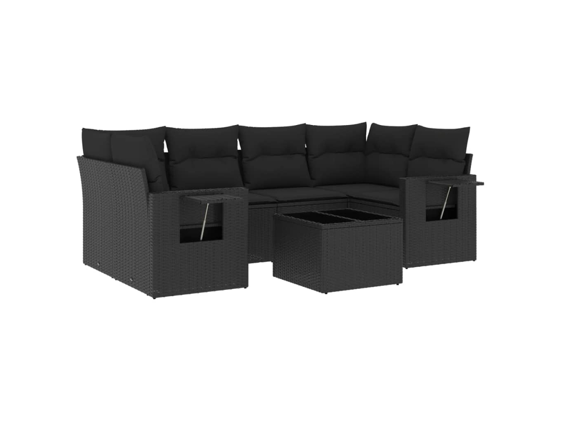 Maison Exclusive - Set De Comedor De Jardín 7 Pzas Y Cojines Ratán Sintético Negro