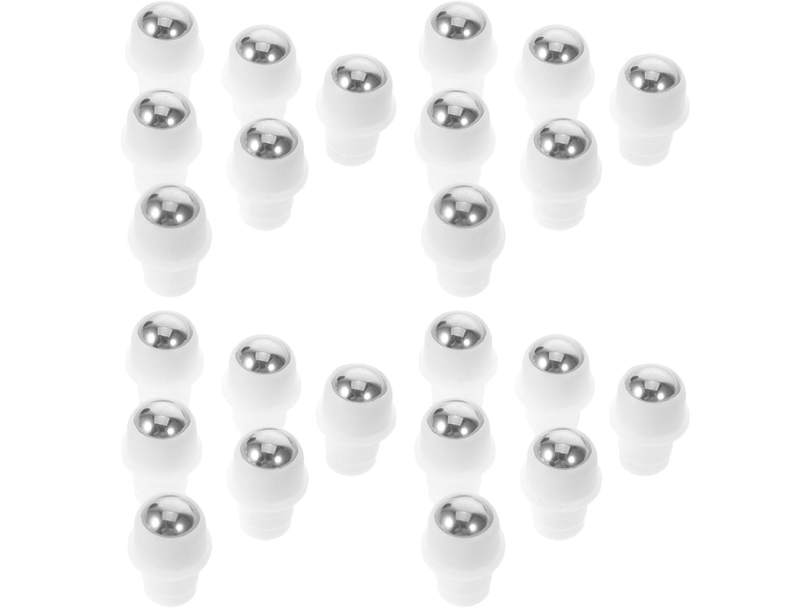 Esferas de aço inoxidável para frascos roll-on de óleos essenciais – 50 unidades, com inserto para prova de vazamentos.