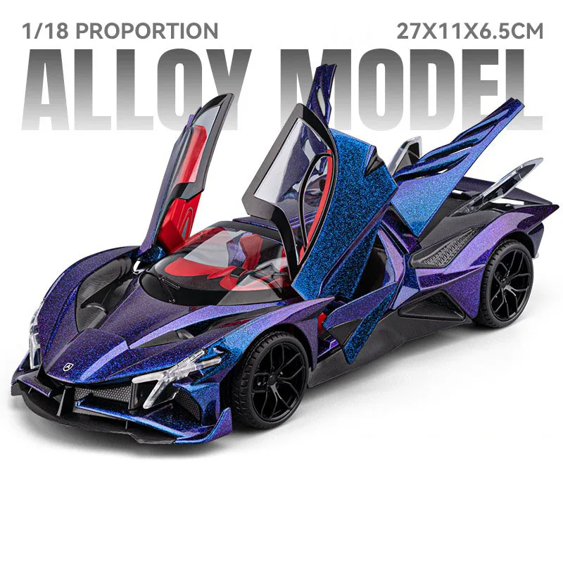 (morado) Modelo De Coche De Juguete A Escala 1:18 - Metal Fundido A Presión - Puertas Que Se Abren - Juguete Coleccionable