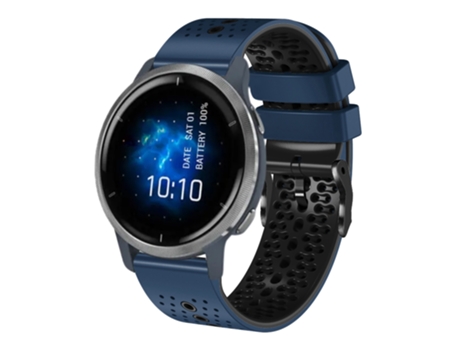 Correa de reloj inteligente de silicona bicolor perforada de 22 mm para Garmin Venu 2 (azul medianoche + negro)