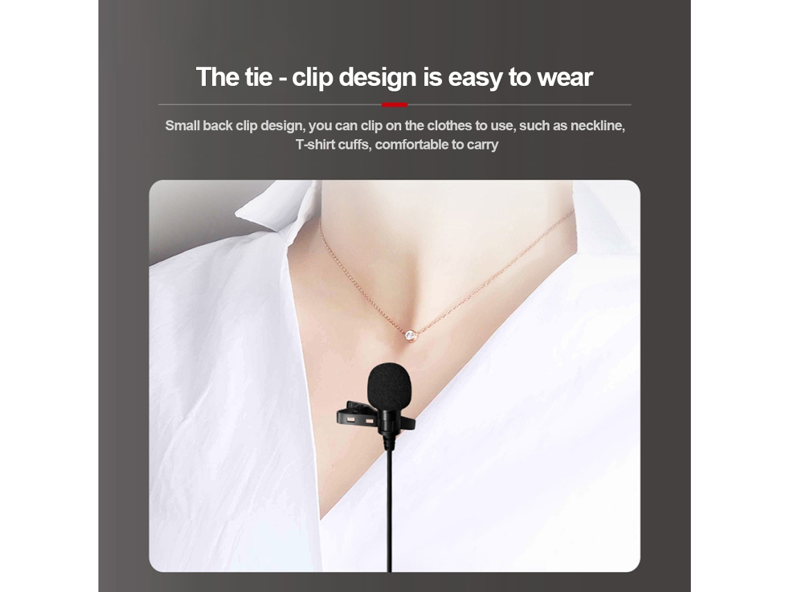 Microfone Lapel Clip-on 3.5mm Para Gravacao Profissional Podcast Bloggers Ios Android Windows Com Cabo 3m