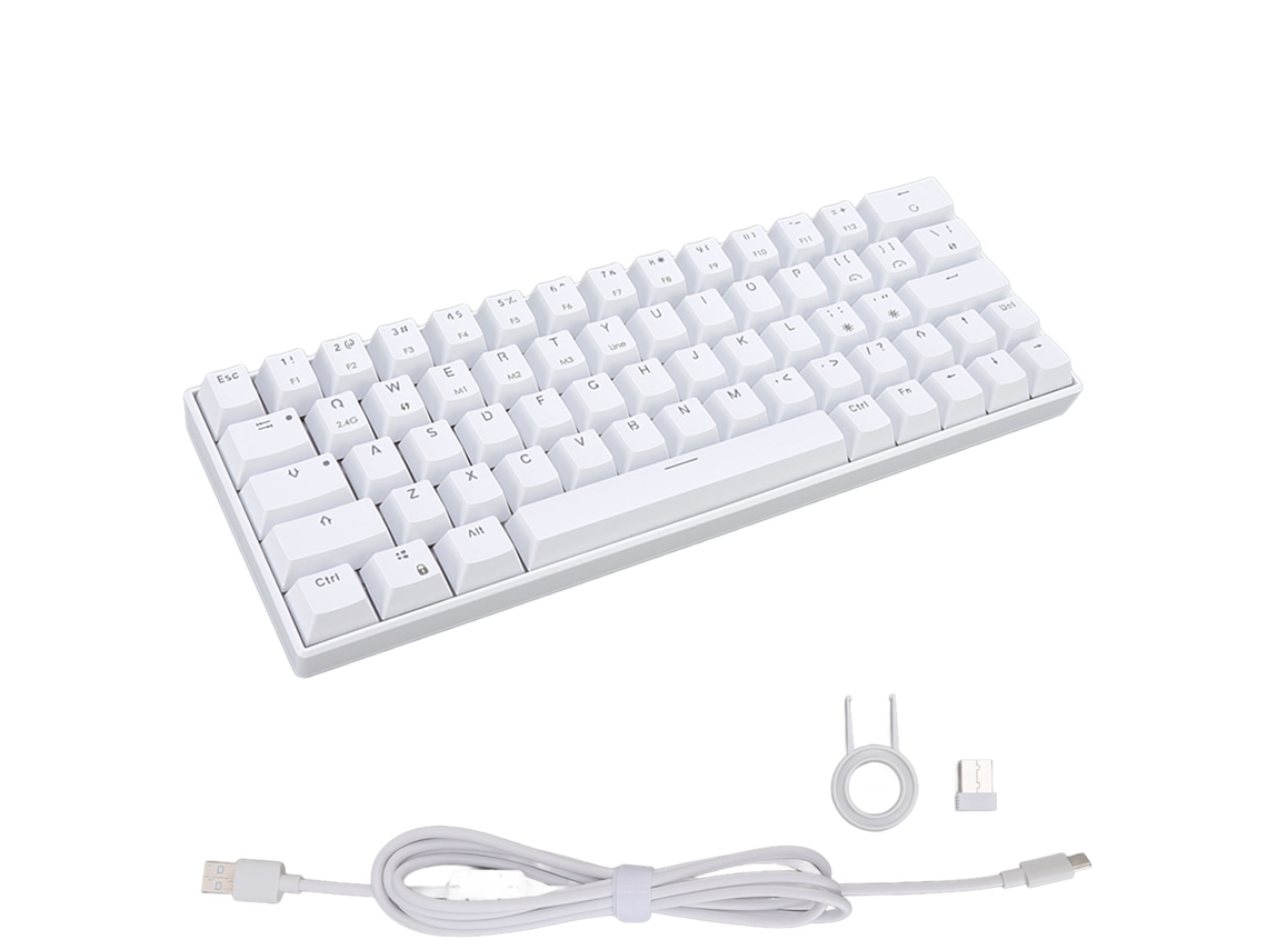 Teclado Mecânico 64 Teclas Sem Fio 2.4g Bt3.0 5.0 Type C Fio Design Ergonômico Switch Vermelho Branco