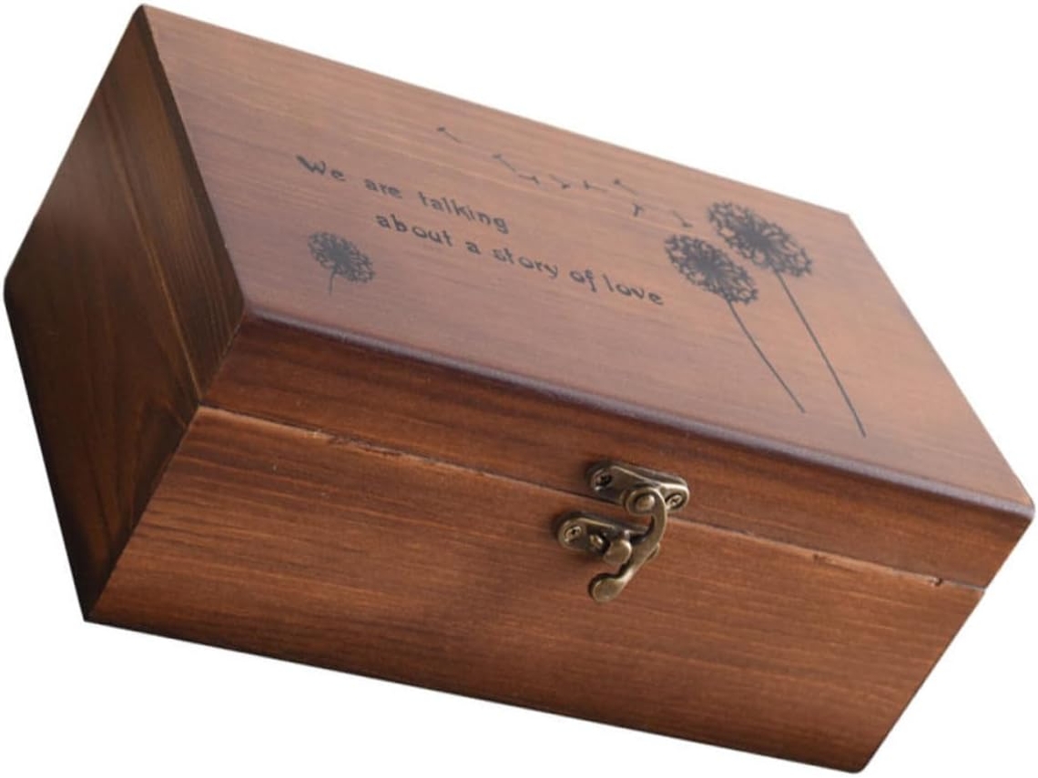 Caja de almacenamiento de madera marrón, práctico contenedor con acabado liso y pulido para máquinas de coser.
