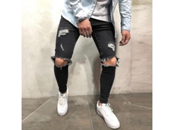 2026-jeans Skinny Para Hombre Rotos Con Estiramiento Y Rasgaduras En Rodillas Tela Denim Jvt 3xl Negro