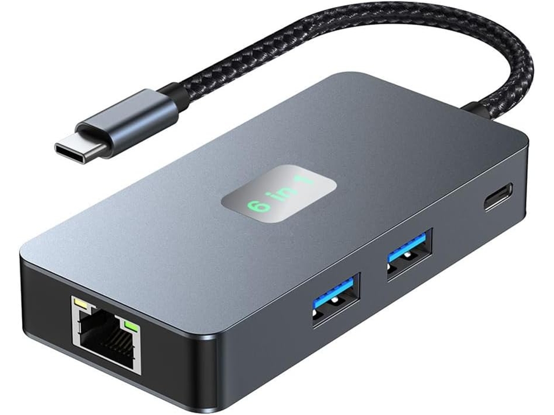 Hub Usb-c 6 En 1, 3.2 Tipos: Gigabit + Usb (10 Gbps) + 4k/60 Hz Hd + Pd100w