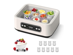 Yogurtera griega con temporizador de 36 horas, control de temperatura y recipientes de acero inoxidable y vidrio para elaborar yogur y queso caseros.