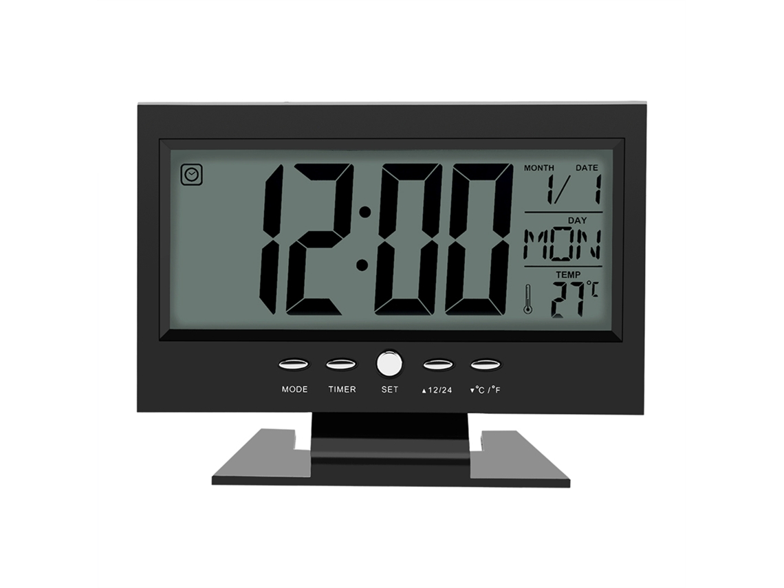 Reloj despertador digital LCD Baok con sensor de sonido, calendario y pantalla de temperatura - Negro