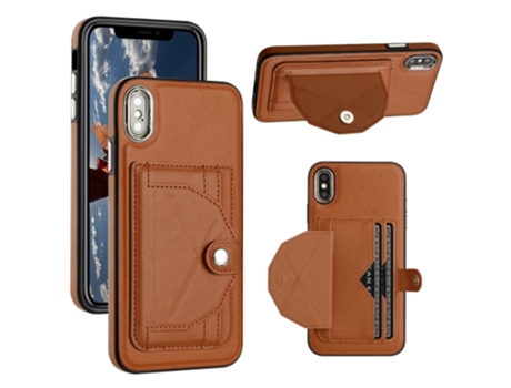 Funda Mobile Phone Cases Shockproof With Card para iPhone XS Max Piel Marrón
