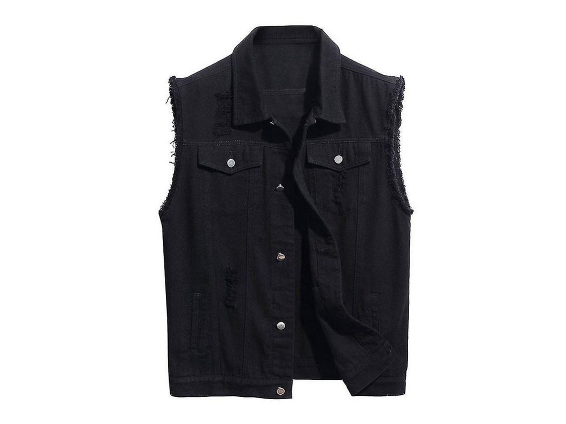2026-chaleco Vaquero Casual Ripped Para Hombre Botones Clásico Sleeveless Jean Street Fashion Talla S-xl L Negro