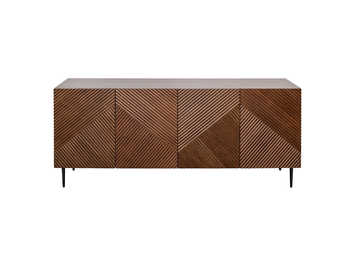 Aparador 4 Puertas de Madera Oscura de Roble Macizo Y Metal Negro 180 Cm Archipel MILIBOO