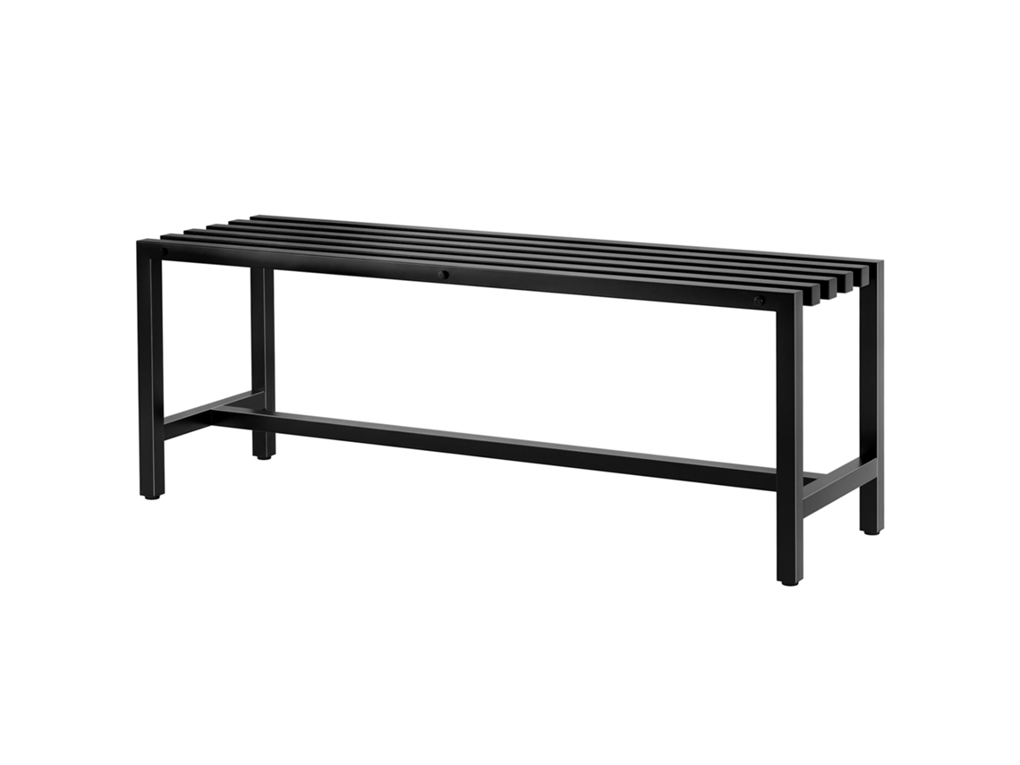 Banco de jardín de acero galvanizado, para 2 personas, asiento de listones, capacidad de 240 kg, negro, 117 x 36 x 44 cm.