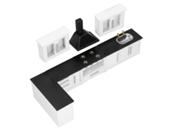 Juego De Cocina Miniatura Moderna A Escala 1:12 Para Casa De Muñecas Con 7 Armarios Y Grifos.