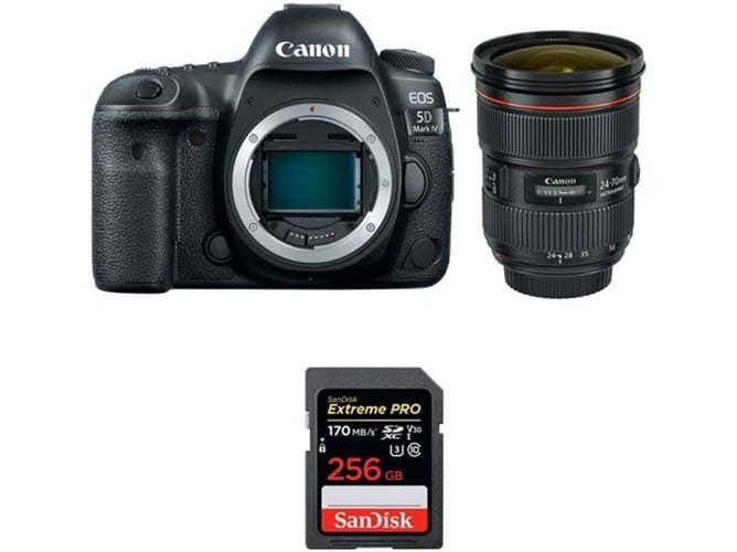 Kit Cámara CANON EOS 5D Mark IV + EF 24-70mm f/2.8L II USM + SanDisk 256 GB (Full-Frame)