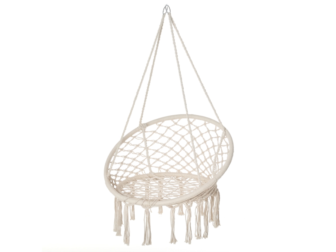 VPMKP - Silla colgante Outsunny para interior/exterior, portátil, Ø80x42 cm, macramé, algodón/poliéster, beige