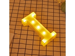 Letra LED I Iluminada con Luz Blanca Cálida, Altura 22cm, Funcionamiento a Pilas 2*AA