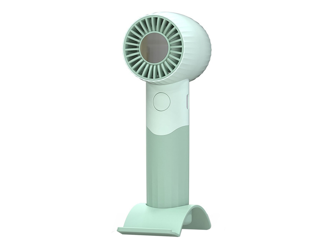 Ventilador Portátil De Mano, Recargable Por Usb, 3 Velocidades, Con Soporte Para Teléfono Móvil, Verde Claro.