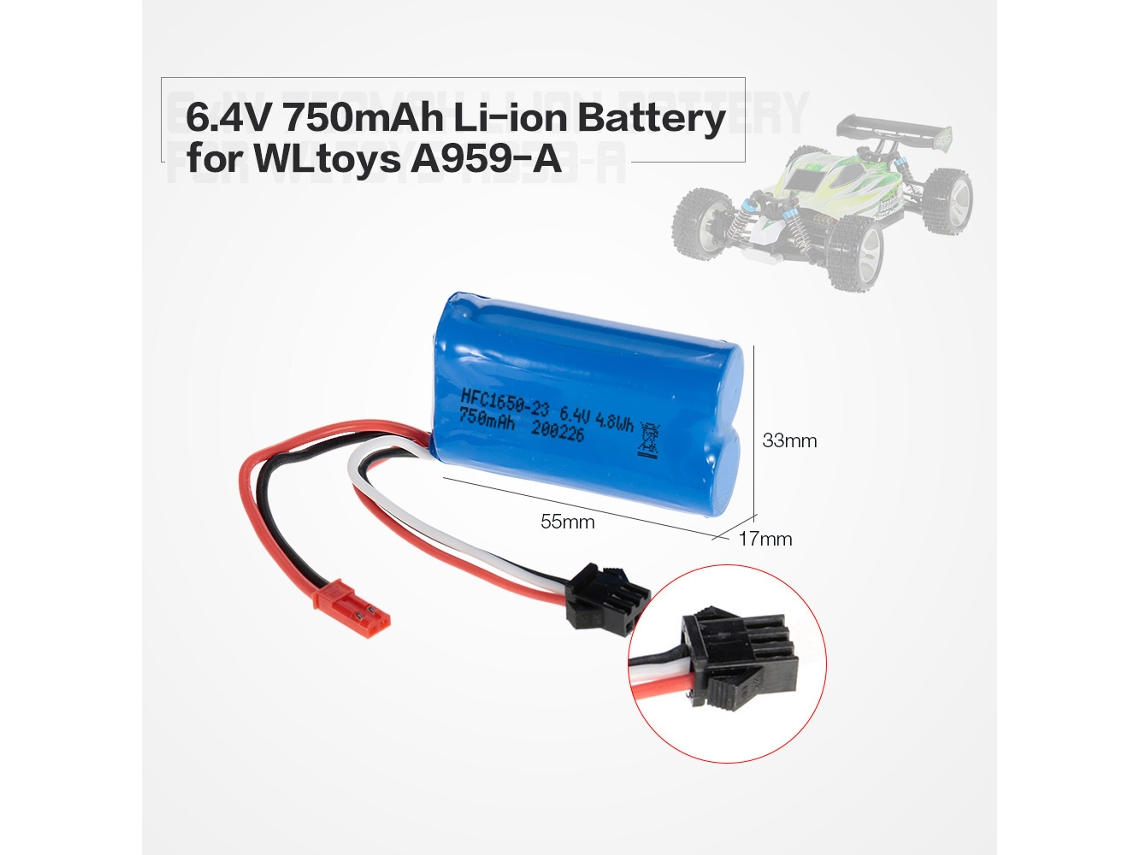 Batería Recargable De Iones De Litio De 6,4 V Y 750 Mah Para Coche Rc Buggy Wltoys A959-a A979-a