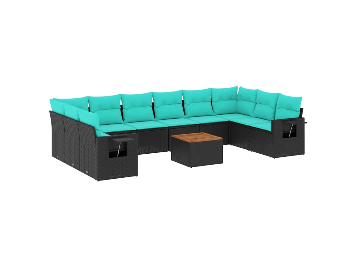 Maison Exclusive - Conjunto De Sofá De Jardín De 11 Piezas Con Cojines, De Poliratán Negro