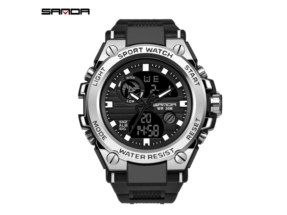 Reloj Electrónico Deportivo Multifuncional Luminoso Para Hombre (negro Y Plateado), Resistente Al Agua, Estilo Harajuku.