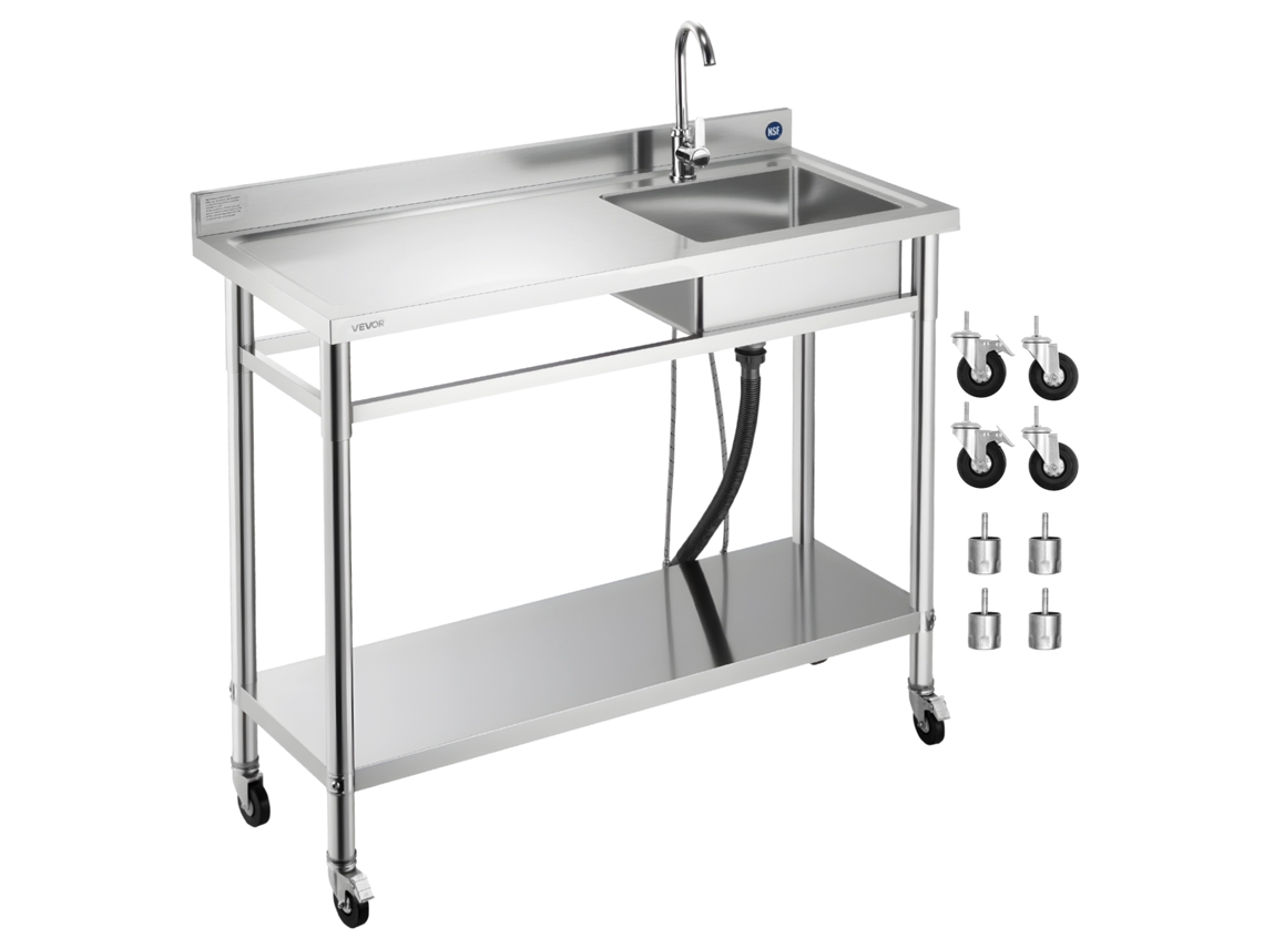 Fregadero de cocina con cubeta enrollable de acero inoxidable 1200 x 500 x 1055 mm Vevor