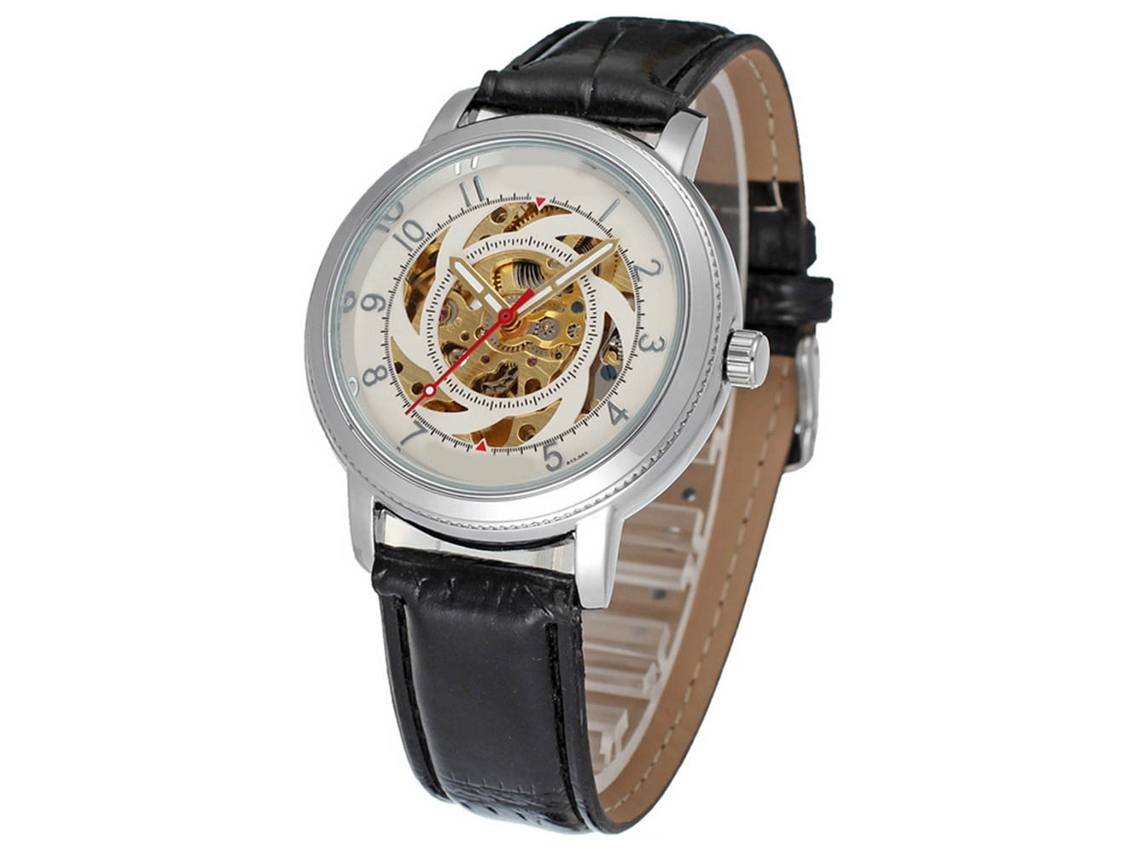 Reloj Mecánico Automático Winner Hollow Para Hombre, Color Blanco