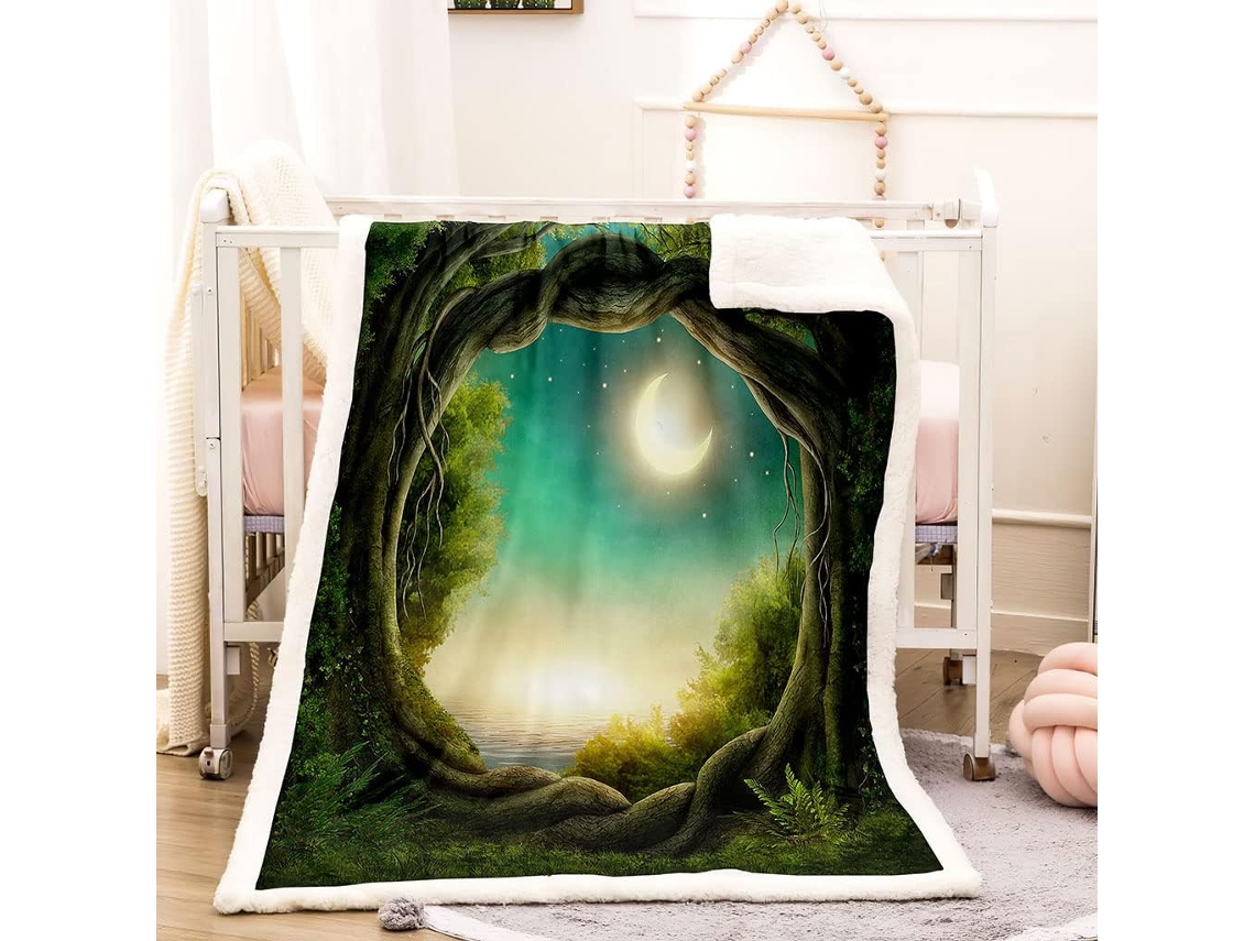 Manta estampada de luna llena en microfibra de 80x150 cm.