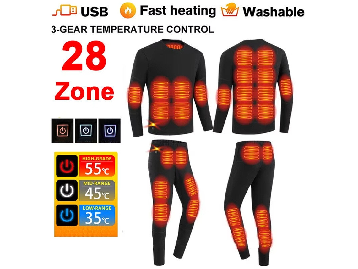 Mtengoo Hd-28 Conjunto Calça Blusa Aquecidas Elétricas 28 Áreas Proteção Térmica Corpo Todo Usb Calças Manga Comprida Inverno