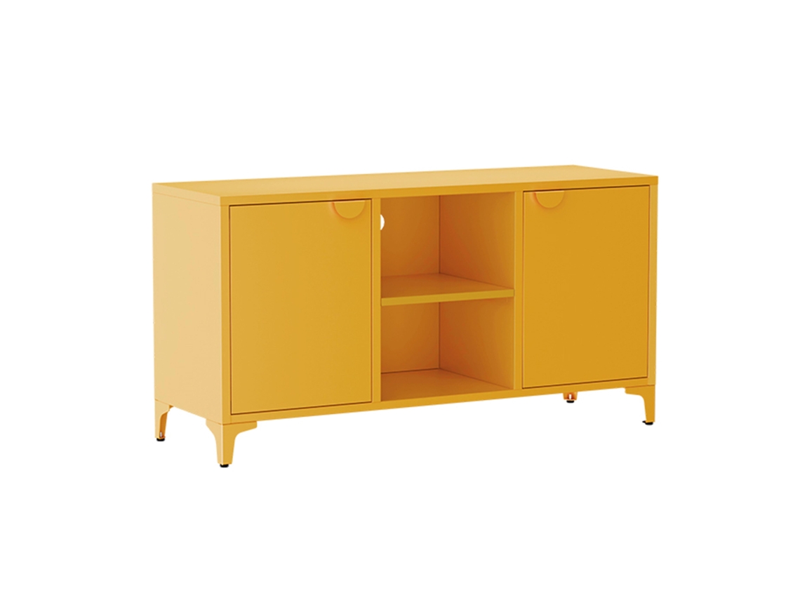 Aparador Moderno De 2 Puertas L120 Cm En Metal Amarillo