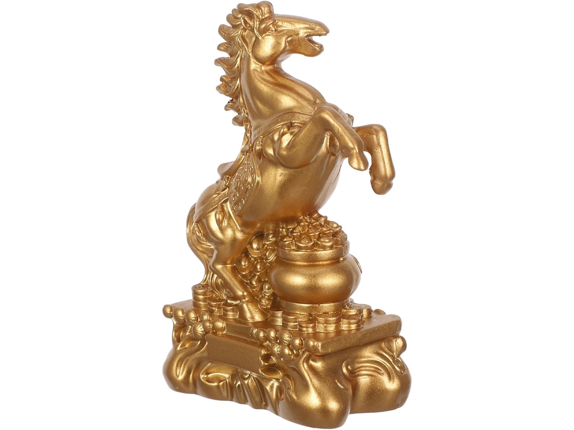Figura Caballo Resina Dorada 2026 Símbolo Prosperidad Decoración Oficina Hogar Nuevo Chino Feng Shui Año