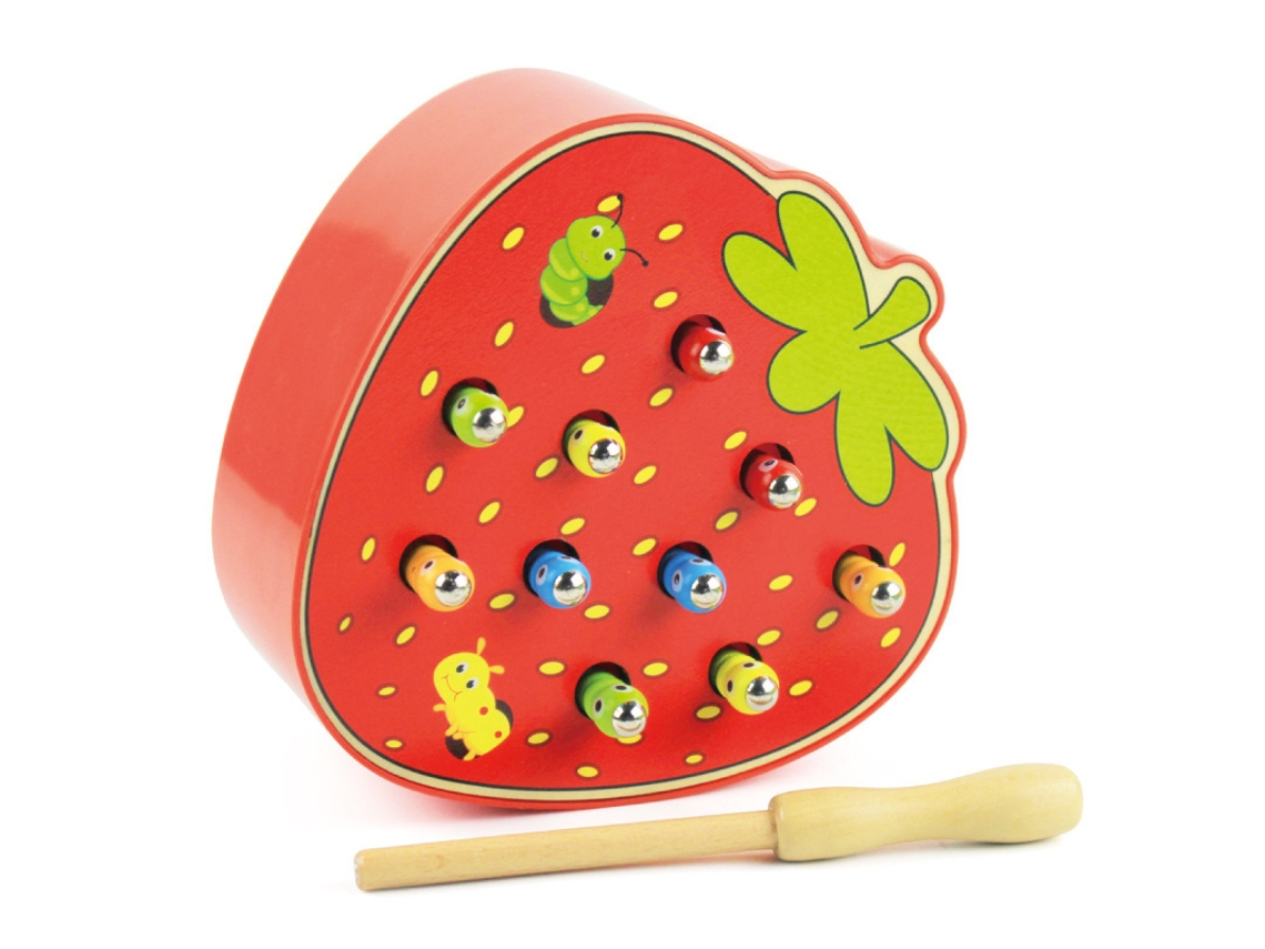 Juego Magnético Para Atrapar Gusanos, Juguete Educativo De Madera Para Niños Pequeños (fresa) Czhhmart