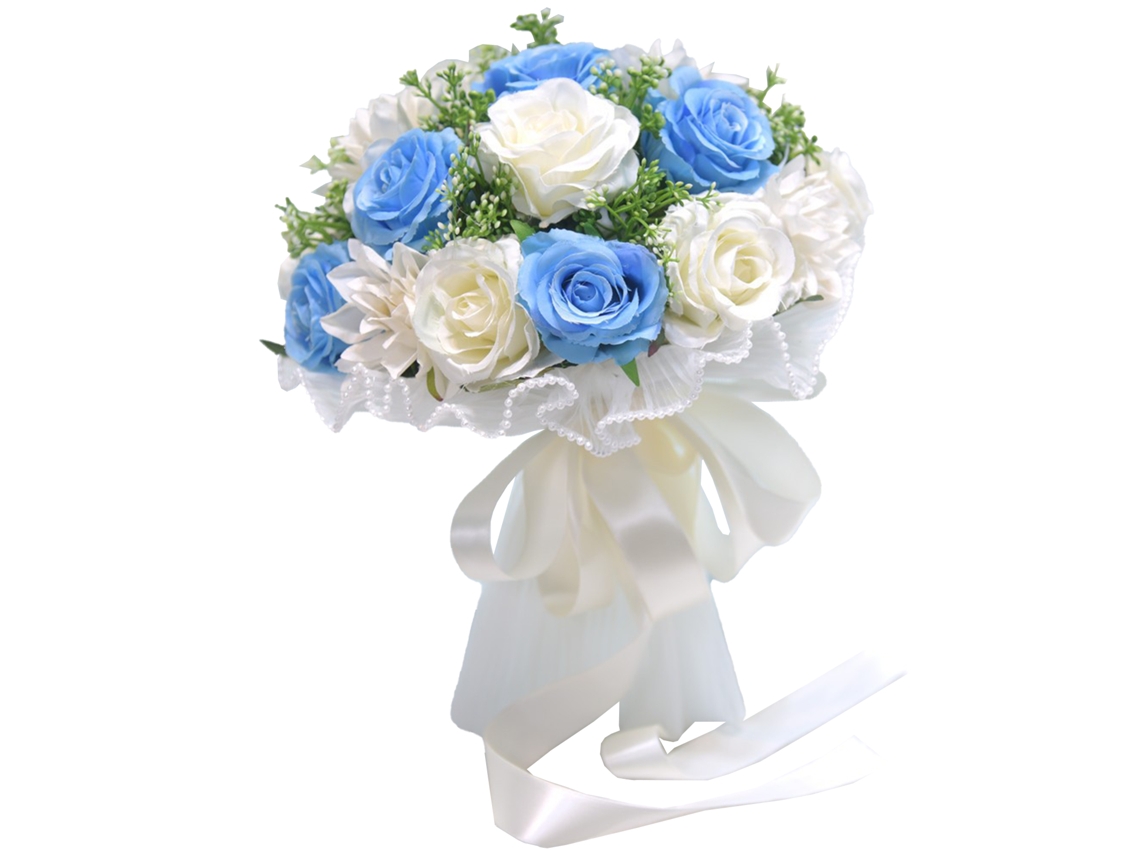 Ramo de novia con rosas artificiales, estilo nórdico, jardín/bosque