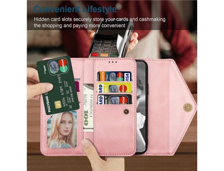 Funda Tipo Billetera Cruzada Con Función Atril Con Ranuras Para Tarjetas Y Cordón Desmontable Y Correa Para La Muñeca, Oro Rosa Para Iphone 13 Pro ...