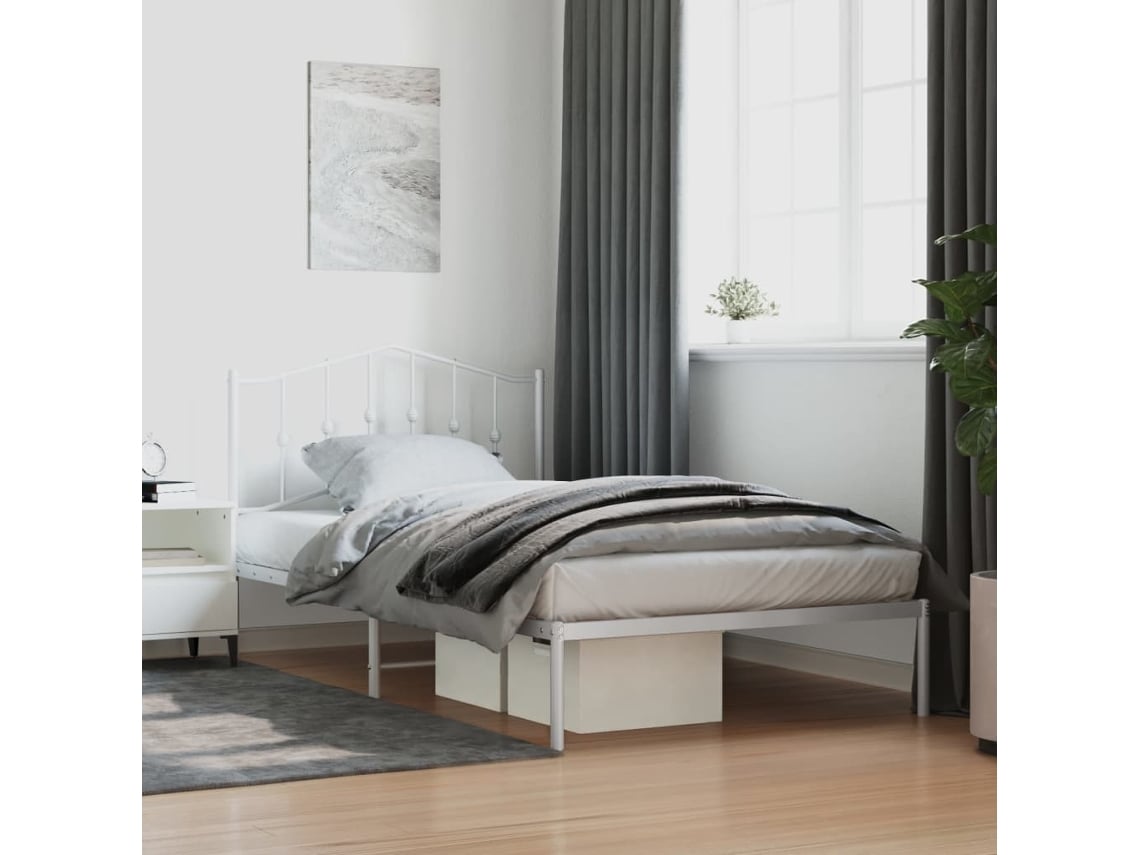 Estructura Cama Sin Colchón Con Cabecero Metal Blanco 107x203cm
