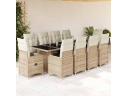11 Pcs Conjunto De Bistrô P/ Jardin C/ Almofadas Vime Pe Bege Dkd Home Decor