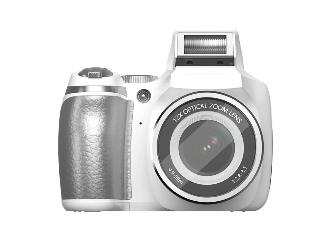Cámara digital compacta, grabación de video 4K de 60 MP, zoom óptico de 12x con enfoque automático, ideal para viajes (blanca)