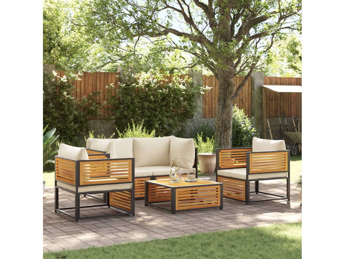 Conjunto de sofá de jardín con cojines de madera maciza de acacia, Dkd Home Decor