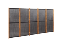 Biombo divisor de ambientes, 5 paneles, negro, 350 x 180 cm, Textilene negro y madera, Dec031018