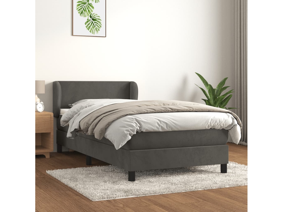 Cama box spring con colchón terciopelo gris oscuro 90x190 cm