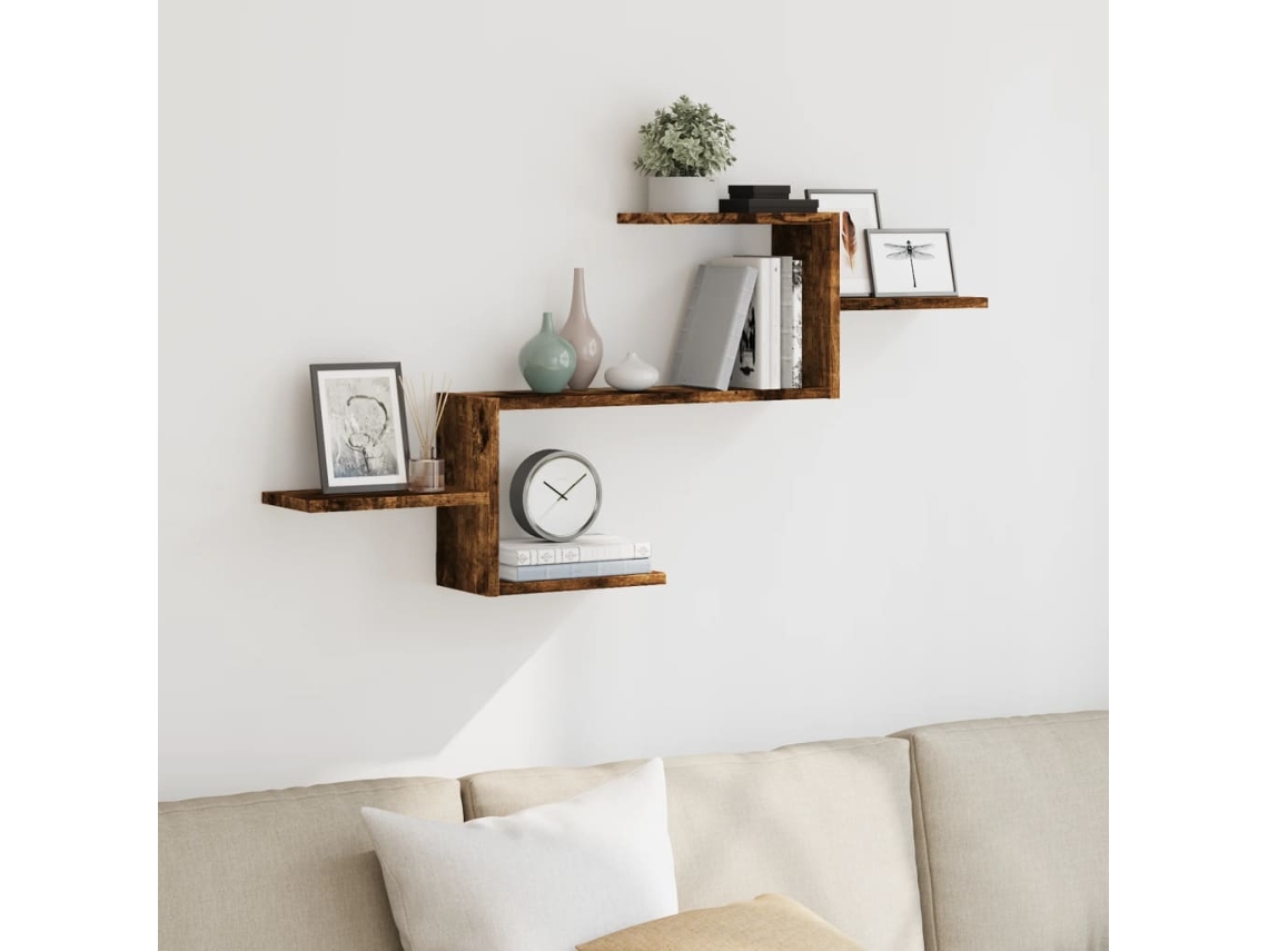 Estante De Pared | Estante Flotante | Estantería Pared Madera Ingeniería Roble Ahumado 104x15x49 Cm